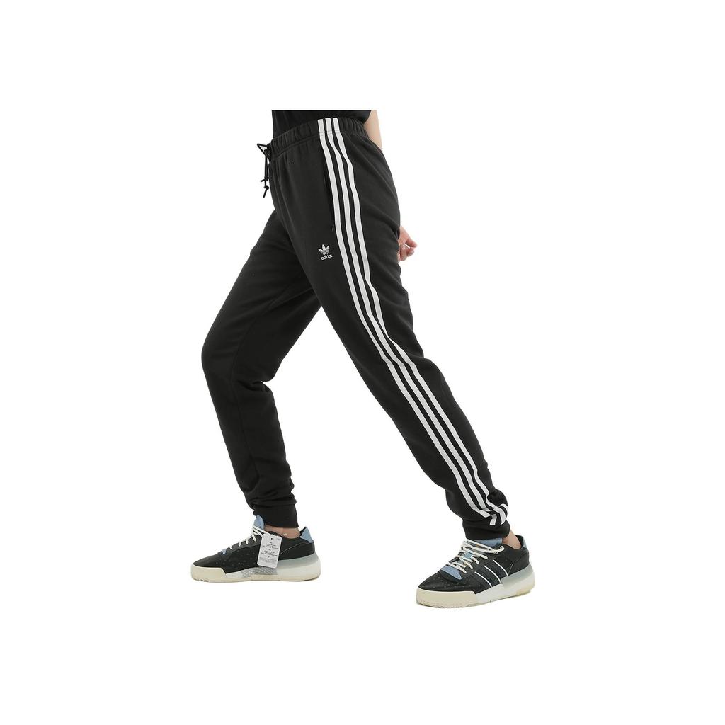 adidas Оригинальные спортивные брюки с эластичной резинкой в полоску и принтом логотипа 'Трилистник' Женские штаны Черные DN8134