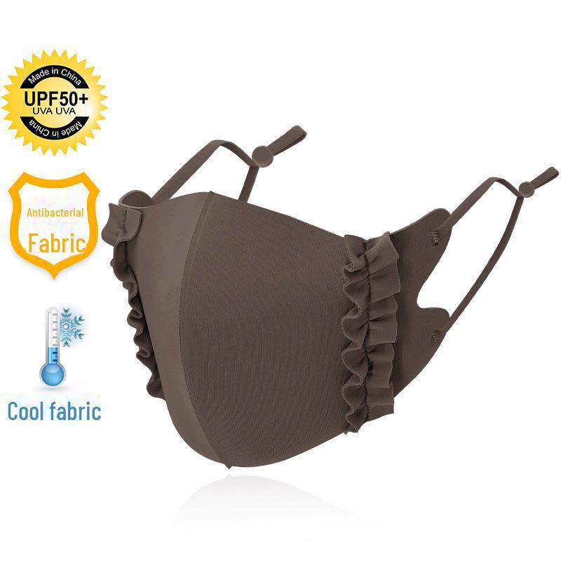 Маска Ice Silk 3D с регулируемым краем для ушей - карамельного цвета, тонкая, дышащая, солнцезащитная, из прохладной ткани