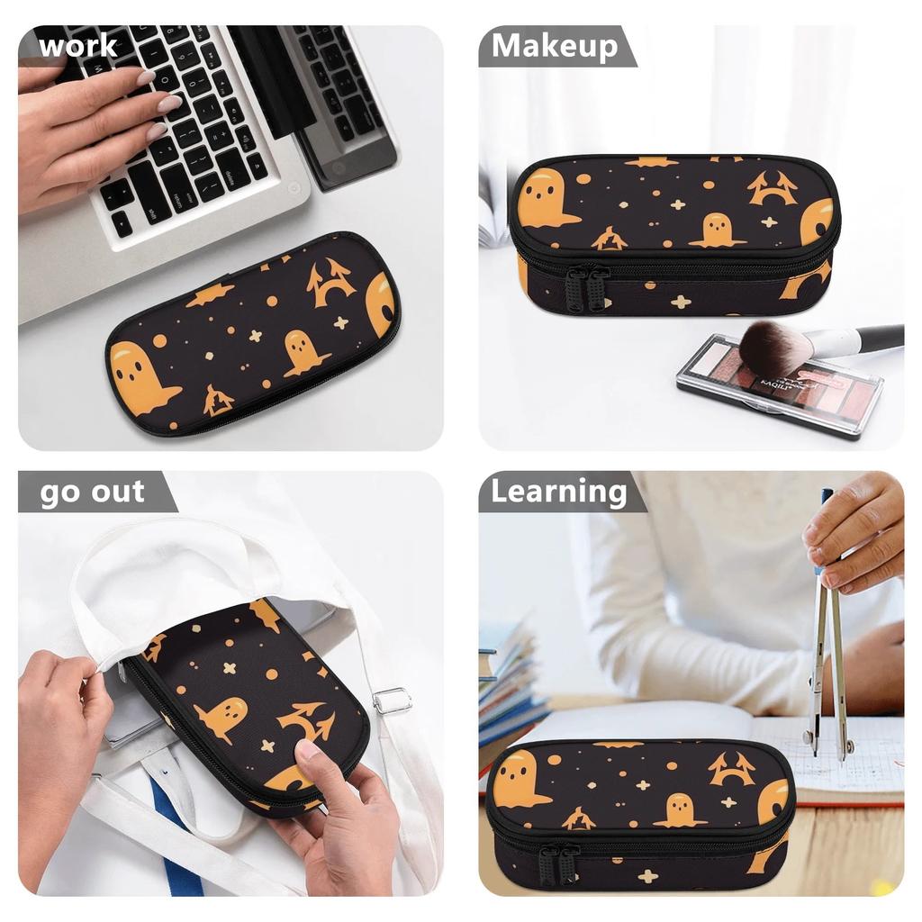 Pencil Case Printed Durable Polyester Fabric Zip Around Closure with Main Pocket Mesh Layer and Removable Pen Divider for Students