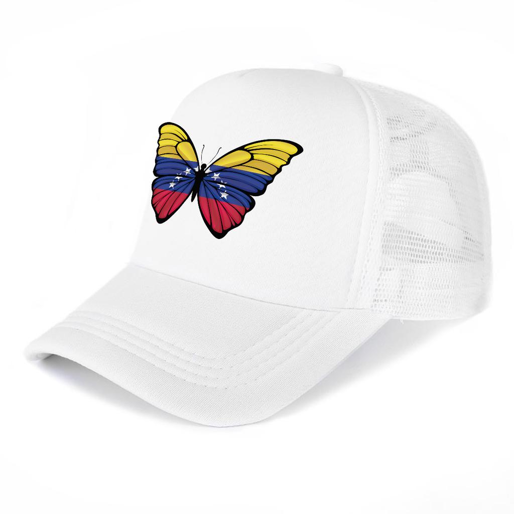 Venezuela Flag Butterfly Printed Trucker Hat Adjustable Non Stretch Multicolor Slouchy Cap for Street Style Golf Hiking