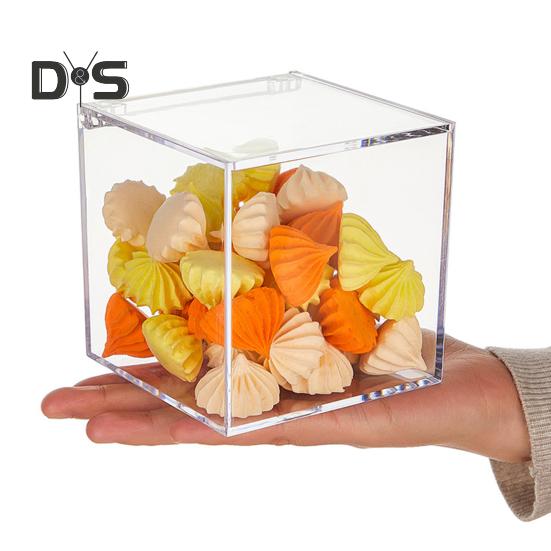 Прозрачные акриловые коробки, маленькие квадратные кубические контейнеры с крышкой, пластиковый органайзер для хранения конфет, таблеток, крошечных ювелирных изделий