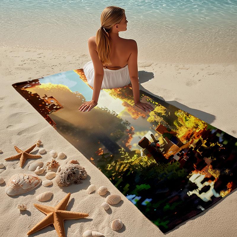 proof beach towel with a Minecraft11 pattern - soft,absorbent,quick-drying,machine washable - perfect for swimming,camping,bathing