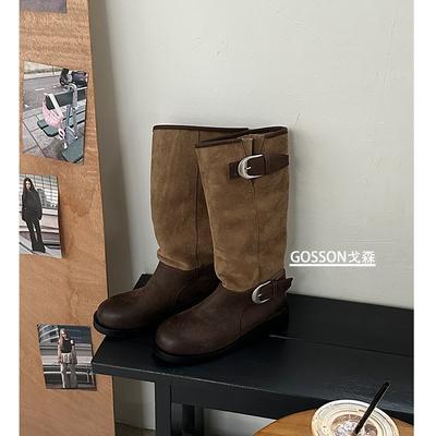 Ботинки высокого качества 2025 новая ретро обувь Spice Girls с большим обхватом голенища, супервысоким каблуком, рыцарские ботинки, женские ботинки в стиле вестерн/ковбойские