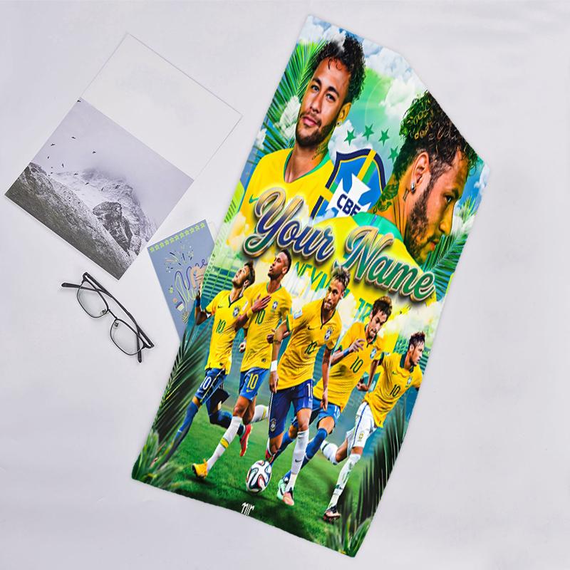 1pc Brazilian football player Beach Towel with Custom Name, Beach and Seaside Swimming Pool Equipment, Fashion Pattern, Rectangular, Travel Essential