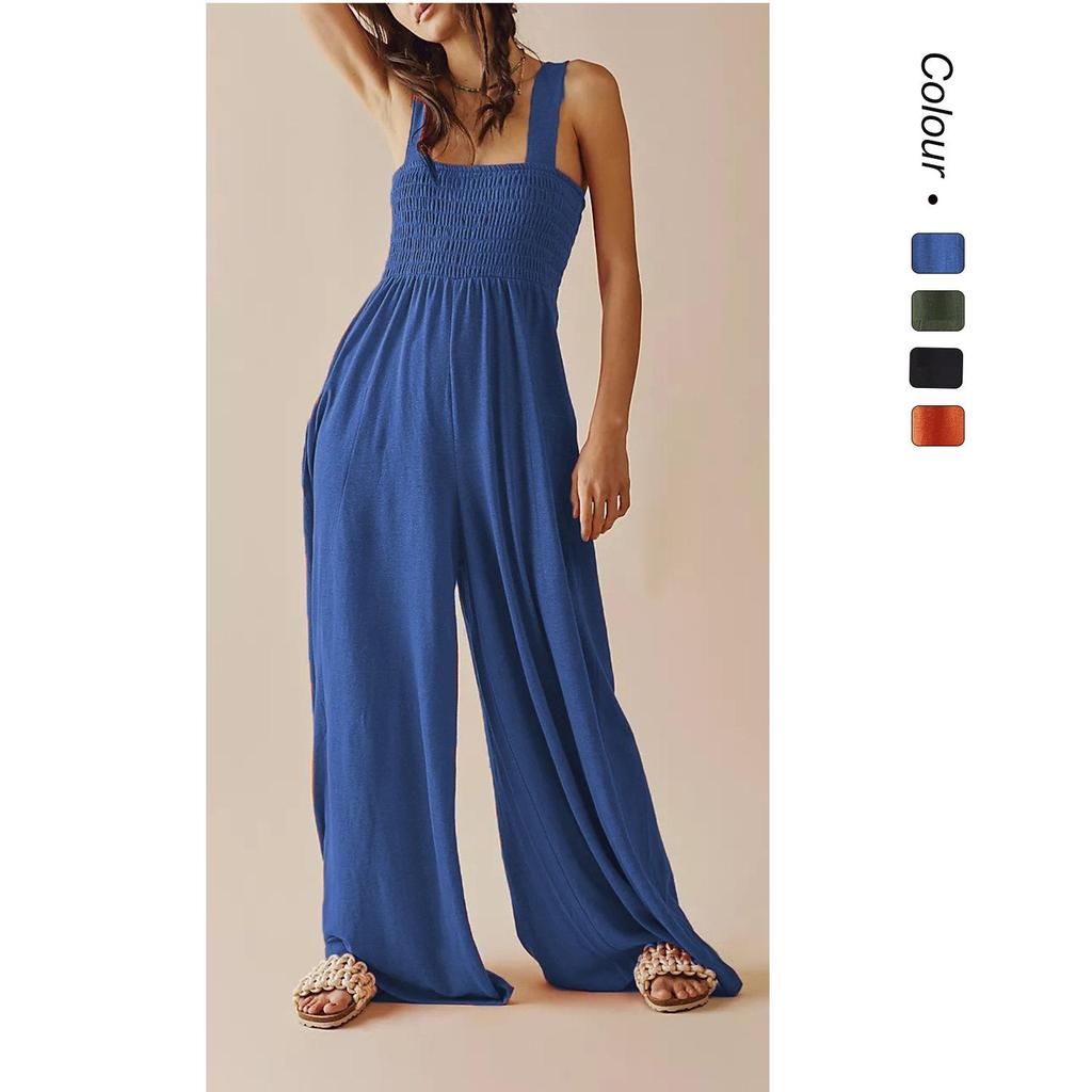 2025 Women's Casual Wide-Leg Solid Color Jumpsuit - Spring/Summer INS Style