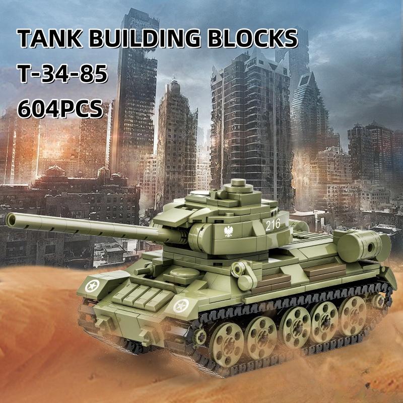 604PCS T-34-85 Tank WW Military Series Building Blocks Small Particle Boy Educational Toys Childrens Birthday Toy Gift 4514