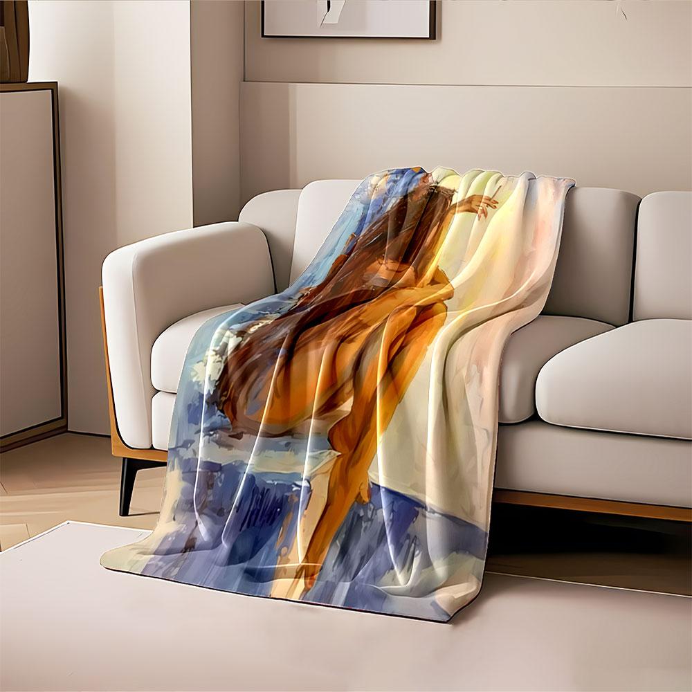 Seated Woman in Art Style for all seasons blanket lunch break throw gift