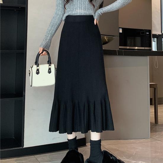 Женская трикотажная юбка с высокой талией, однотонная плиссированная юбка с оборками и швами по низу, юбка с запахом на бедрах, осенне-зимняя юбка миди