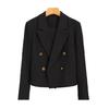 Spring Women Breasted Office Cropped Blazer Lapel Solid Color Long Sleeve Double Jacket Suit Coat