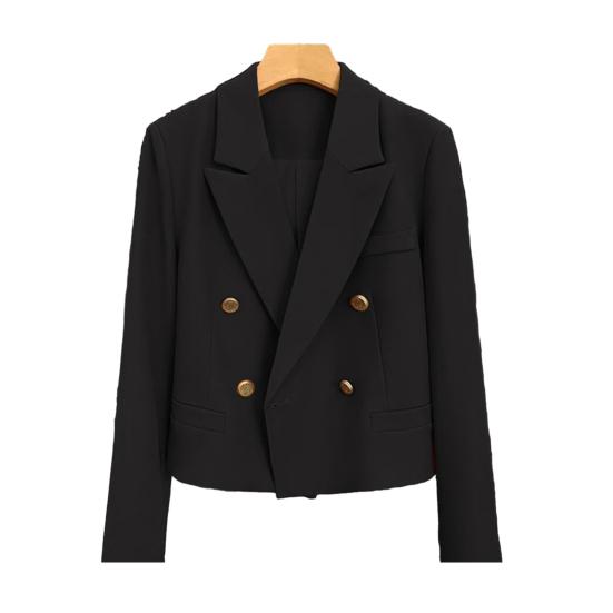 Spring Women Breasted Office Cropped Blazer Lapel Solid Color Long Sleeve Double Jacket Suit Coat