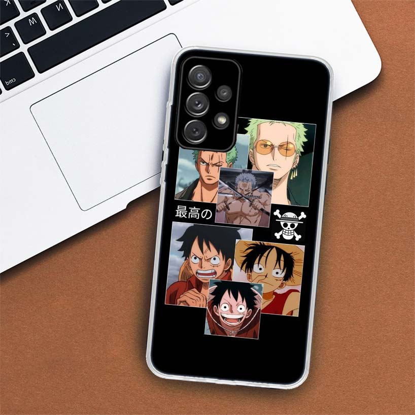 One Piece Black Art Crtoon Phone Case For Samsung Galaxy A53 A52 A73 A72 A12 5G A13 A22 A23 A32 A33 A02S A03S A42 A43 A50S Coque