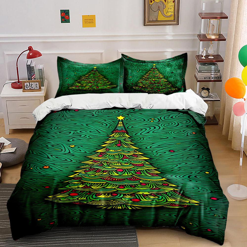 Christmas tree, star, ornaments. Bedding sets Duvet cover sets Duvet covers Pillowcases(1 * Duvet Cover 2 * Pillowcases without duvet insert)