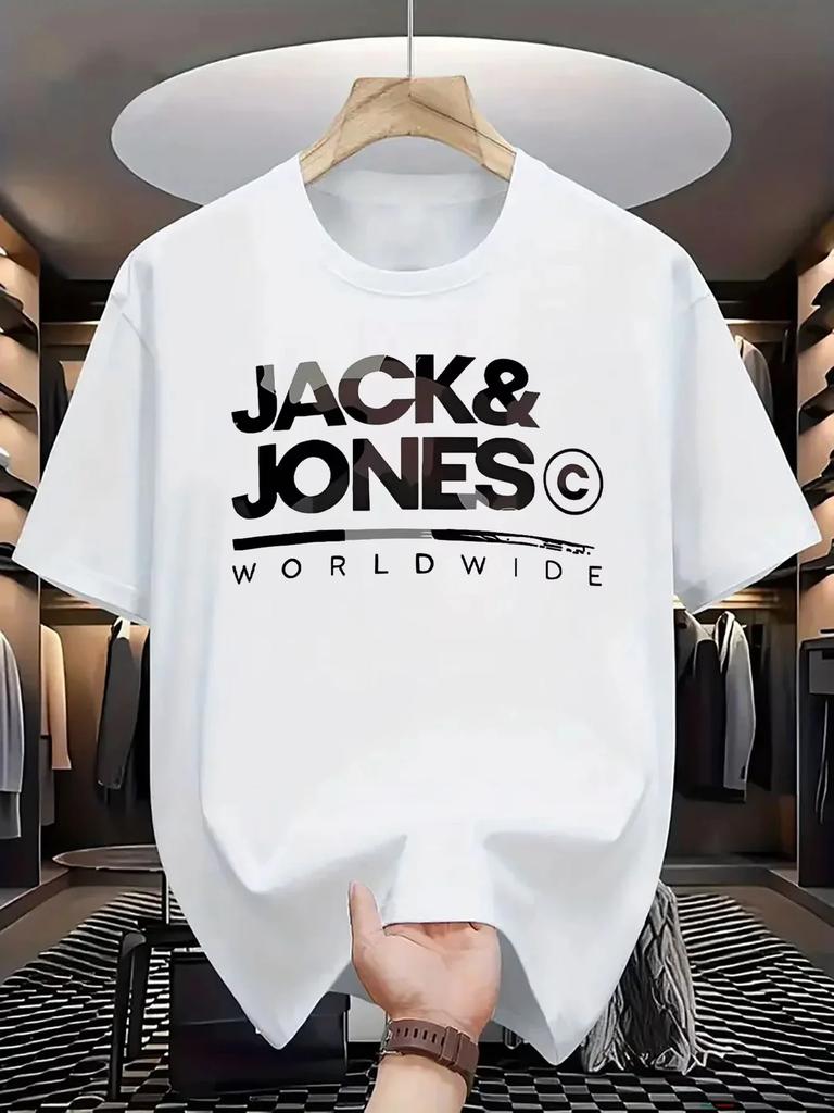 Летняя мужская мода 100% чистый хлопок футболка, модная и удобная jack&jones с принтом свободный уличный топ