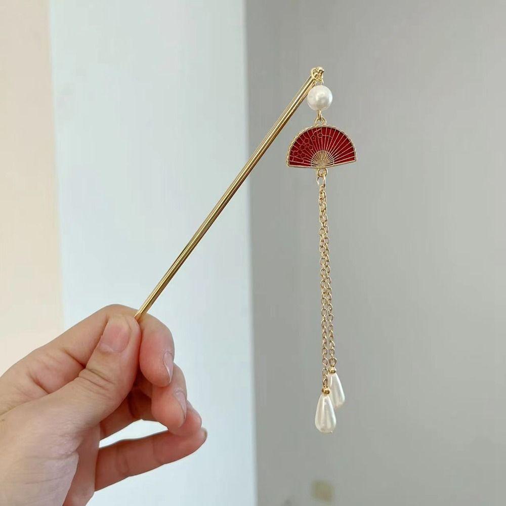 Headwear Cheongsam Hanfu Fan Hair Sticks Metal Hairpin Chinese Style Headwear Ancient Style Hairpin