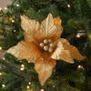 Large Poinsettia Glitter Flower 26cm Xmas Tree Decorations New Fake Flowers  Christmas Decoration