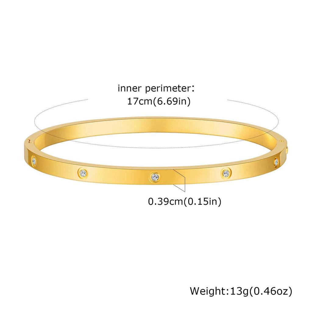 Prjewel Waterproof Luxury Bangles Round Zircon for Women Stainless Steel Wrist Brackets Hand Jewelry Mother's Day Gift