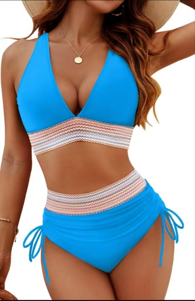 New deep V tight split swimsuit women's sexy high-waisted bikini swimsuit