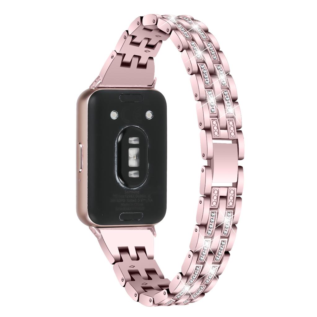For Samsung Galaxy Fit3 SM-R390 Women Replacement 2 Rows Rhinestone Metal Watch Band Strap