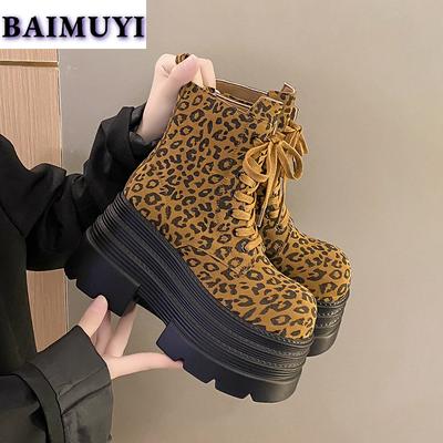 Мода леопардовый платформе женские ботильоны на очень высоком каблуке дизайнерские зимние замшевые зимние туфли 2025 трендовые женские осенние ботинки на шнуровке Botas Mujer