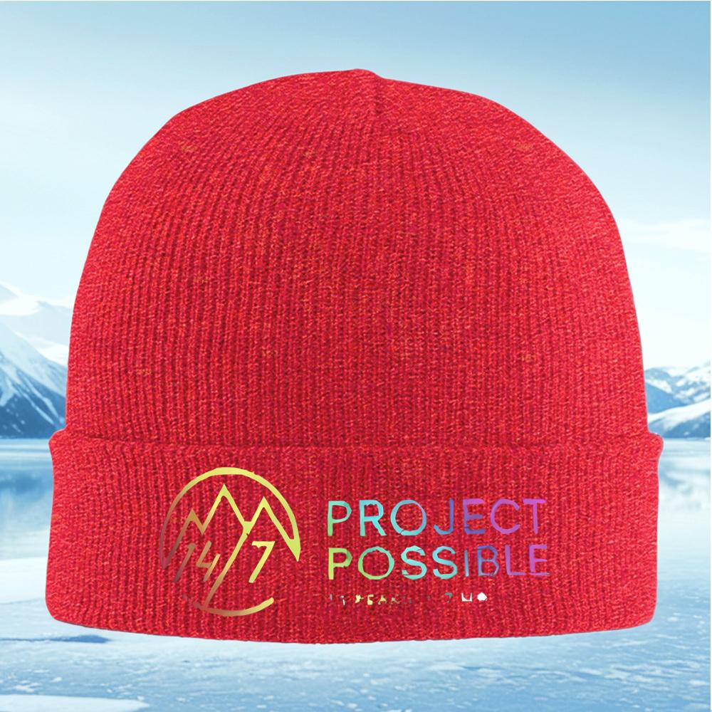 Mountain symbol logo and the text of project possible Men Women Unisex Knitted Hat Beanie Pullover Cap Winter Thermal Warm Chris
