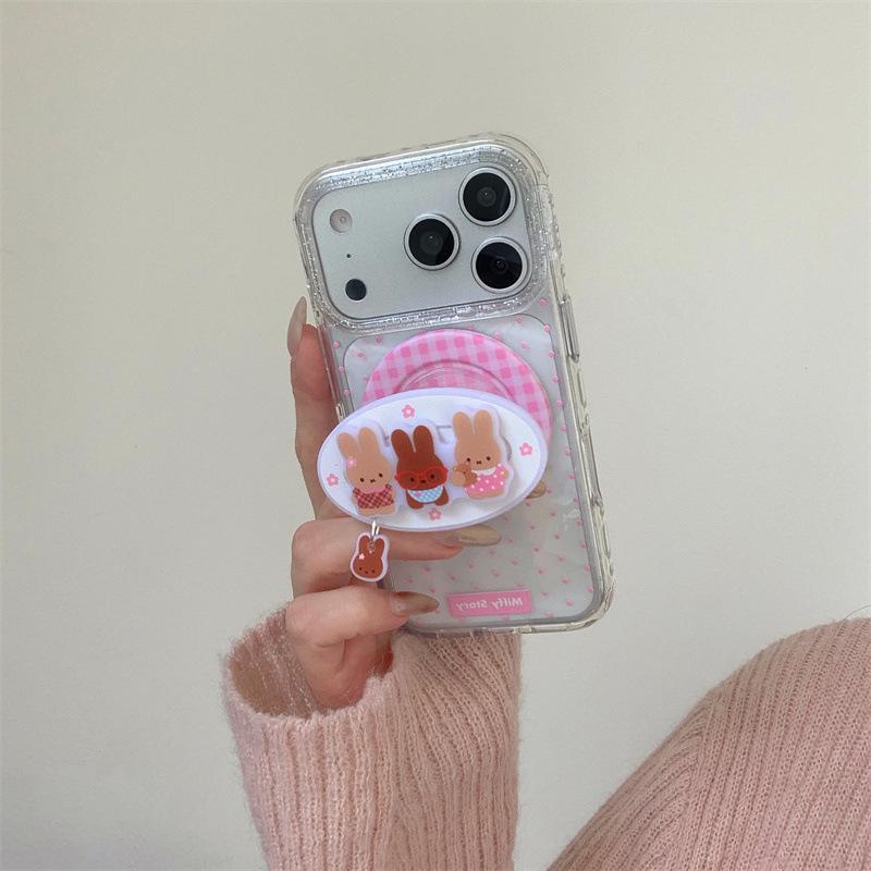 Чехол-подставка с магнитом в горошек и клетку с кроликом для iPhone 17/16 Pro Max/15 Pro