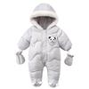 Зимний комбинезон для новорожденных, теплый комбинезон для мальчиков с пандой и перчатками, одежда для младенцев из хлопка и бархата, одежда с капюшоном для девочек 0-18 месяцев