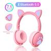 Bluetooth Headphones Glowing LED Cute Cat Ear Paw Girls Gift Kids Headset Wireless HIFI Stereo Bass 3.5mm Plug With Mic