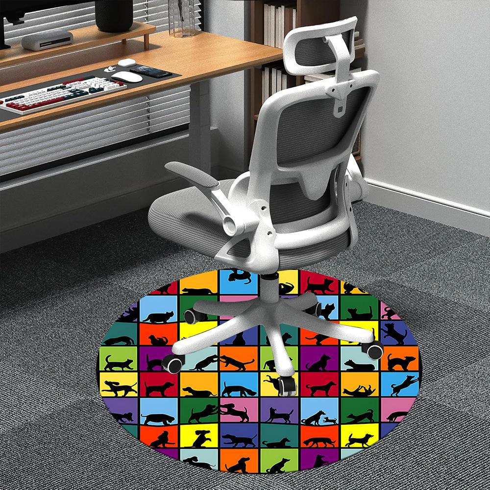 1pc Paws Playful Office Round Area Rug, Mat Suitable ForOffice, Under Office Chairs Bedroom Living Room Home Decor, Room Deco