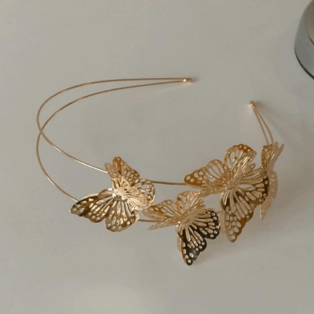 Metal Tiara Hair Band Butterfly Double Layer Headband Fashion Hollow Butterfly Headband Women Use