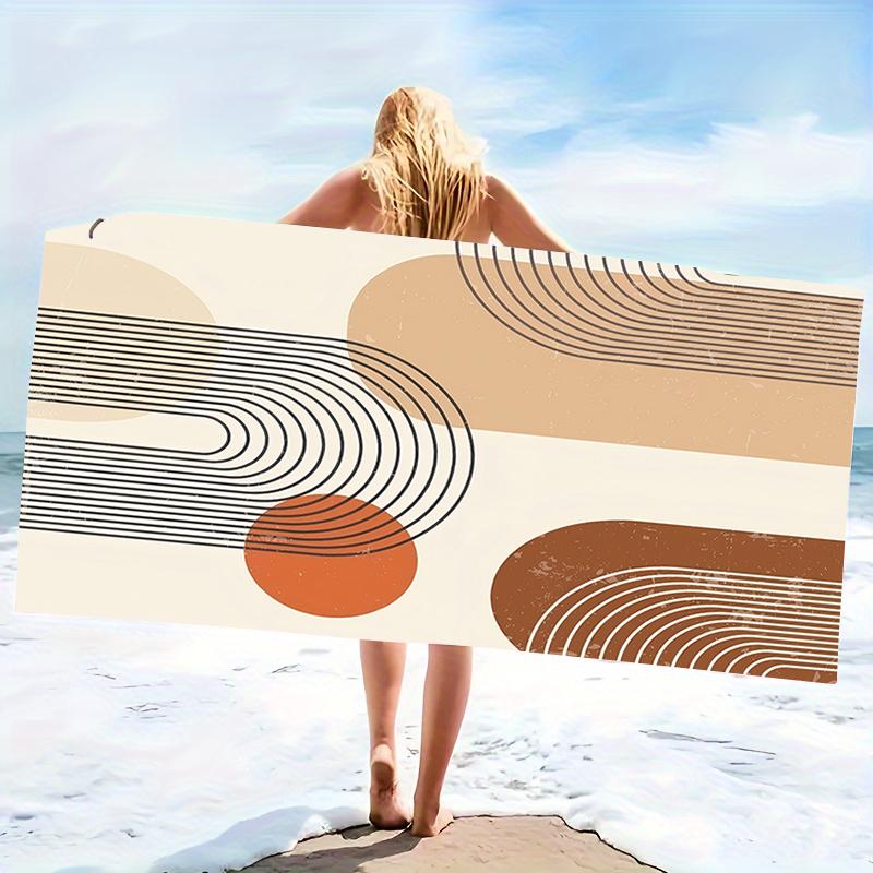 Contemporary Geometric Sun Leaf Print Microfiber Beach Towel Big Oversized Aesthetic Pool Blanket Unique Summer Gift for Color