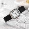 Women Quartz Watch Square Dial Soft Faux Leather Strap Accurate Adjustable Pin Buckle Students Girls Wristwatch Fashion Jewelry Birthday Gift