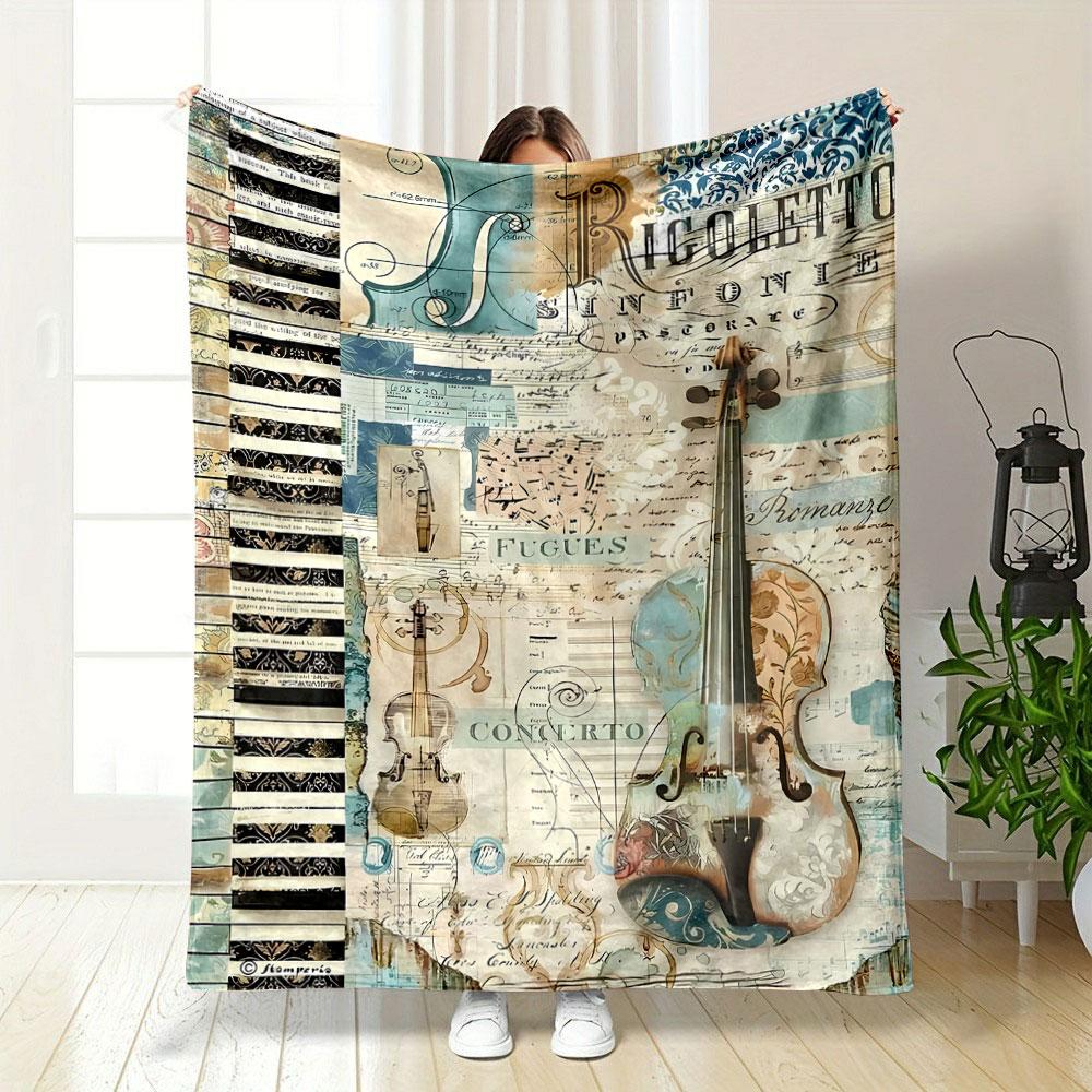 Vintage Music Violin Blanket bedroom Blanket for Livingroom Couch lunch break Soft throw for Friend's festival Gift