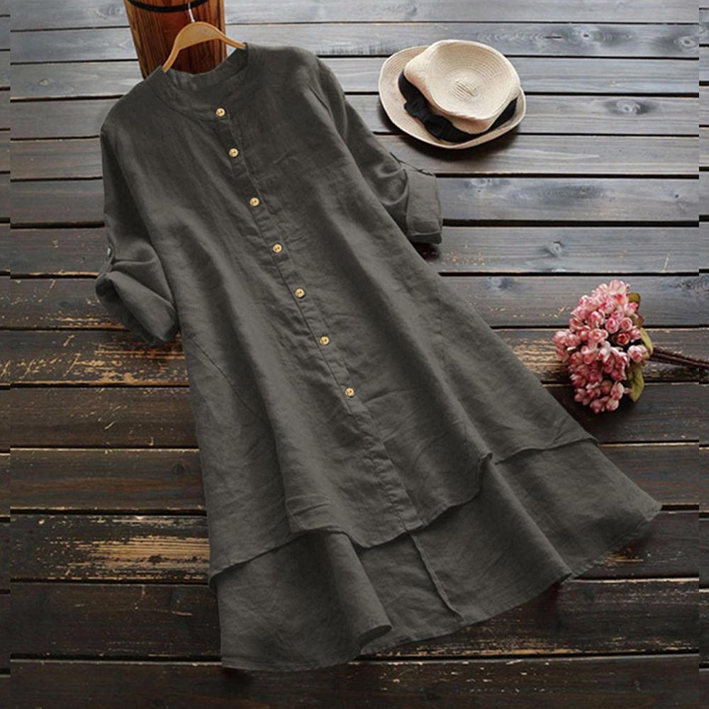 Women's Spring Solid Cotton Linen Shirt Dress Ladies Loose Dress Long Tops Blouse Plus Size Clothes Clothing 2024