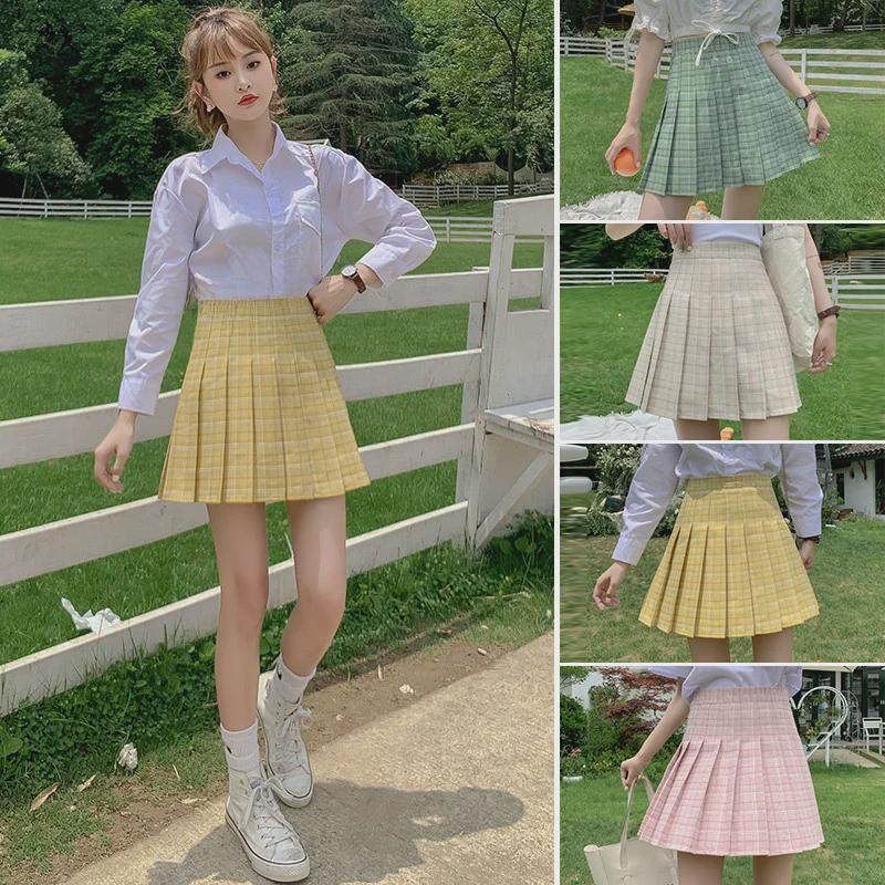 Korean Style High Waist Pleated A-Line Skirt for Female Students - Versatile for Autumn, Winter, Spring, and Summer