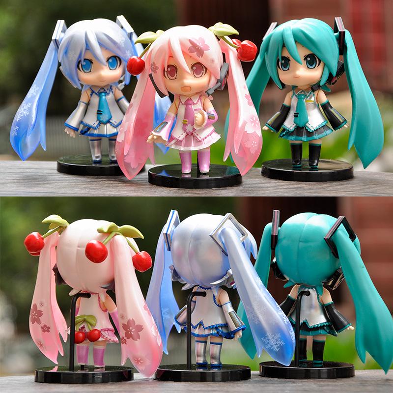 3pcs New Hatsune Miku Figure Mini Character Ornaments Kawai Pink Green Hatsune Home desk Decoration Adult Toy kid Birthday Gift