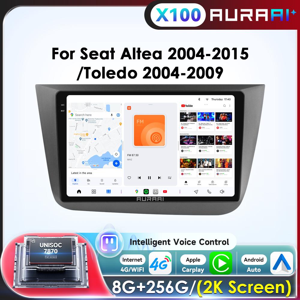 AURAAI 8-ЯДЕРНЫЙ Автомагнитола для Seat Altea Toledo Беспроводной Carplay Автомобильный 2k Экран Android Мультимедиа 360CAM ADAS ИИ голосовой помощник