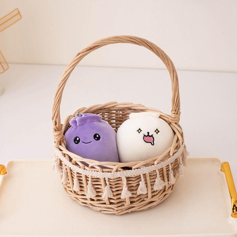 Face Food Rice Bao Plush Key Holder Plush Dumplings Keychain Funny Steamed Stuffed Bun  Bag Pendant