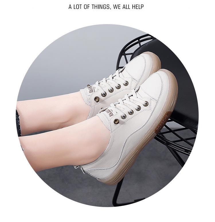 Women's Korean Style White Elastic Band Slip-on Sneakers - Soft Sole, Hollow Design Leather Flats