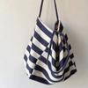 Contrast Color Black White Stripe Bag Large Capacity Thin Straps Tote Bag Autumn