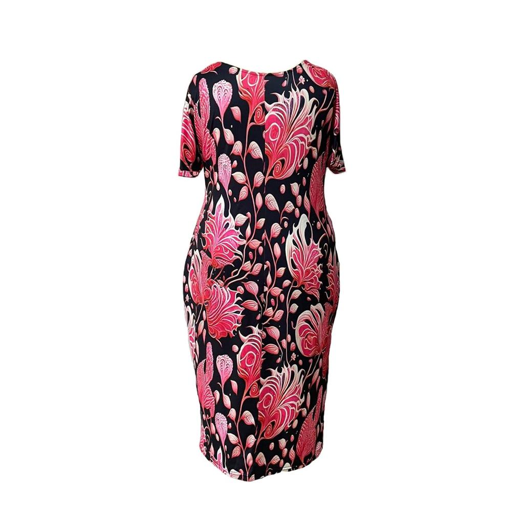 Женское платье больших размеров с короткими рукавами и круглым вырезом, элегантное облегающее платье миди