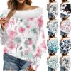 Women's Loose Casual Floral Print Off-the-shoulder Plush Patchwork Line Neck Top