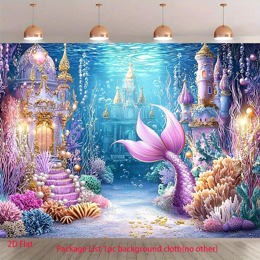 2D flat style 1-piece Mermaid Dream Kingdom tapestry - an ocean-themed background wall decoration created with printing