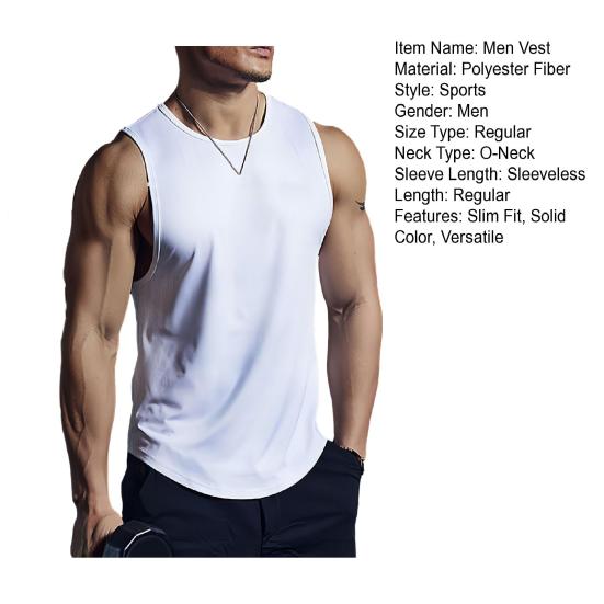 Мужской жилет с круглым вырезом без рукавов, облегающий крой, однотонный, повседневный летний топ, жилет для занятий спортом на открытом воздухе