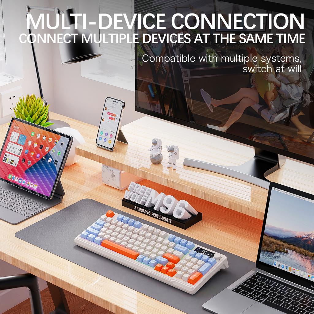 M96 Bluetooth-клавиатура Беспроводная FREEWOLF Игровая клавиатура с экраном, Электронный экран, Подключение нескольких устройств, Эргономика Игровой