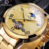 FORSING Tourbillon Полностью автоматические мужские механические часы с дисплеем фаз Луны и стальным ремнем Механические мужские часы