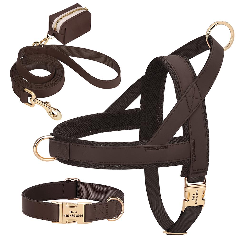 Dog Collar Harness Leash Bag Set Free Custom Dog Collars Engraved Pet Buckle Necklace Harness With Lead Rope Waste Bags for Dogs