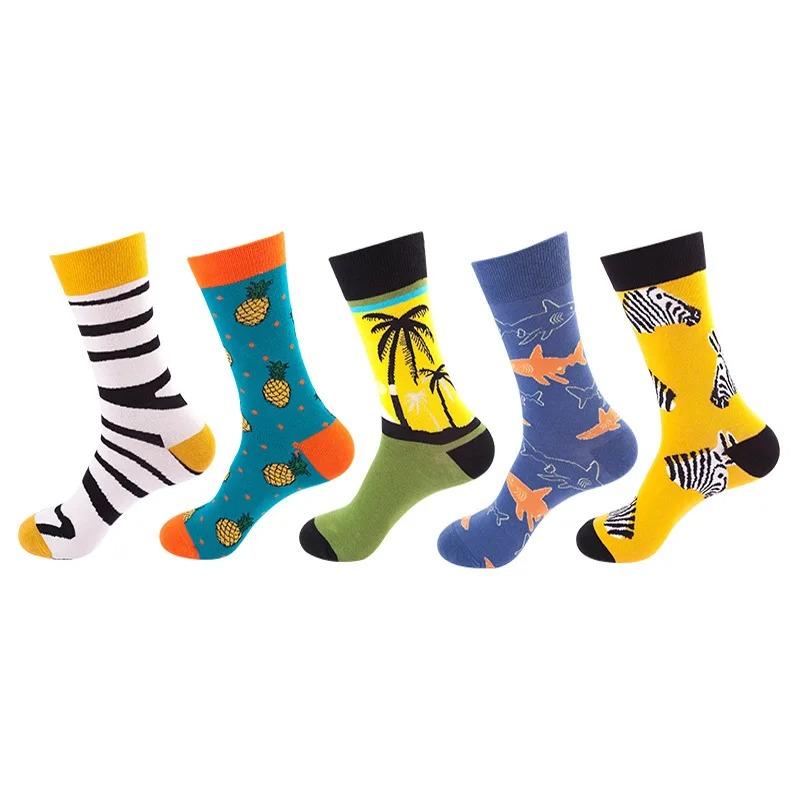 5 пар Унисекс Крутые Смешные Хип-хоп Повседневные Пастельные Носки-гольфы с принтом Мода для мужчин Харадзюку Хлопок Спортивные Носки для бега