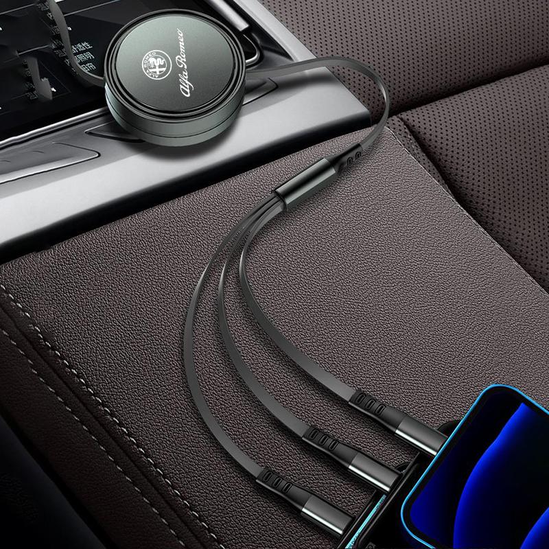 NSTJE1 3 In 1 Retractable Data USB Cable Phone Charging Cable For Alfa Romeo Giulia Stelvio Giulietta 156 159 147 Mito Tonale Brera