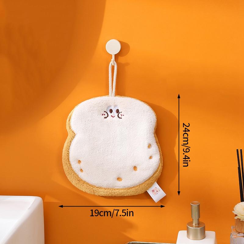 Cartoon Hamburger Toast Hand Towel Absorbent Coral Velvet Washing Hand Cloth Kitchen Bathroom Hanging Children Towel Thickened