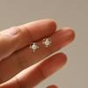 925 Sterling Silver Electroplated 14K Gold Earrings for Women French Imitation Opal Zirconia Flower Light Luxury Earrings